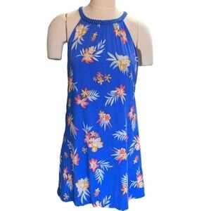 Skies Are Blue Tropical Beach Floral Crochet Racerback Lined Dress Sz M #252F